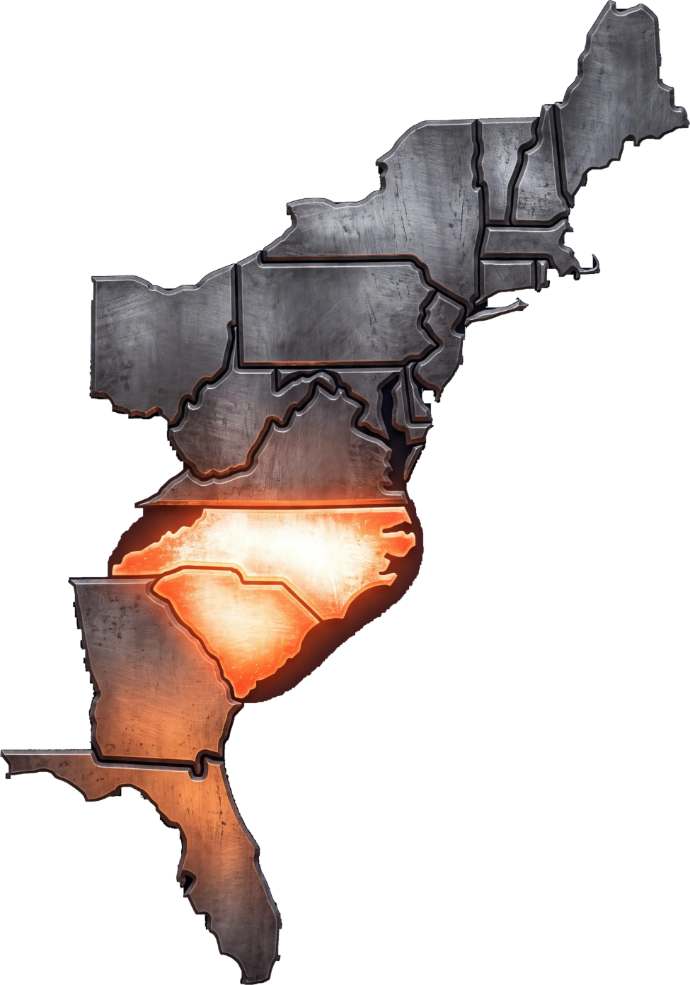 Ironclad service area map — North Carolina and South Carolina lit and active, Georgia and Florida opening next