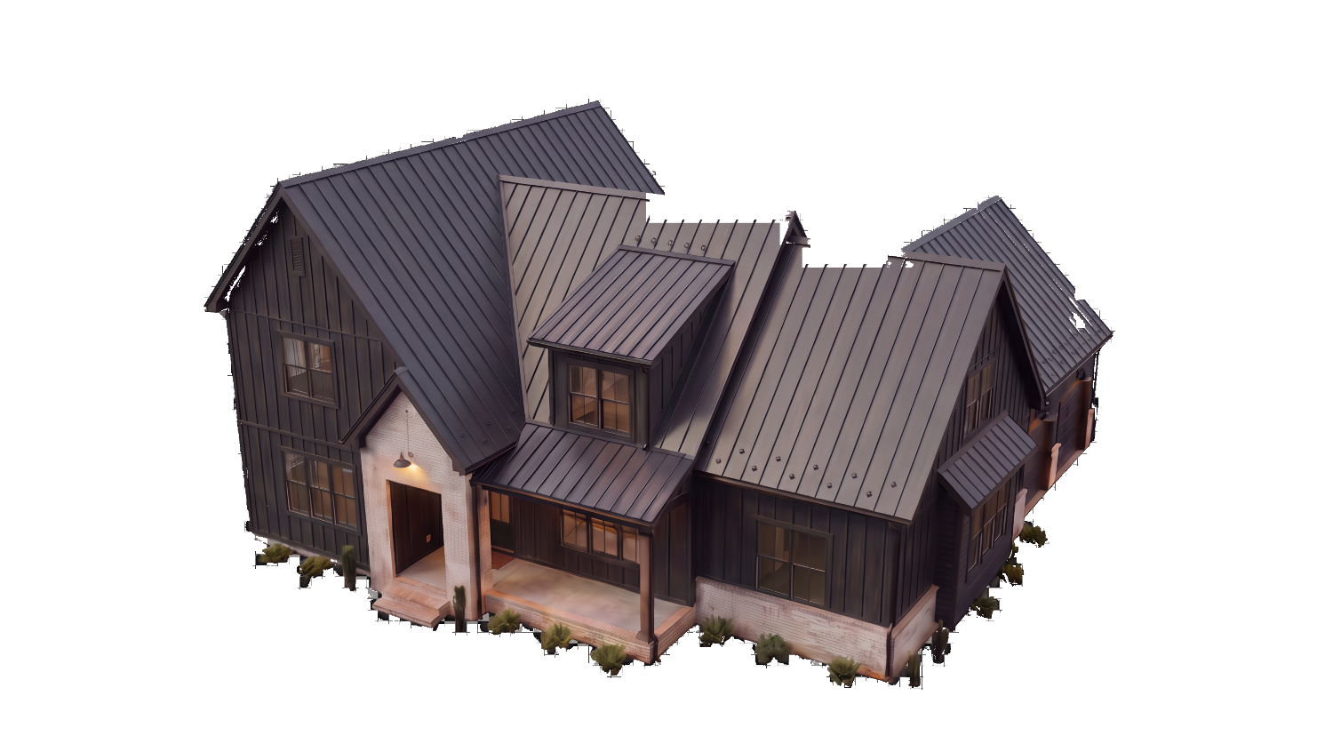 Finished standing-seam metal roof on a black modern-farmhouse home